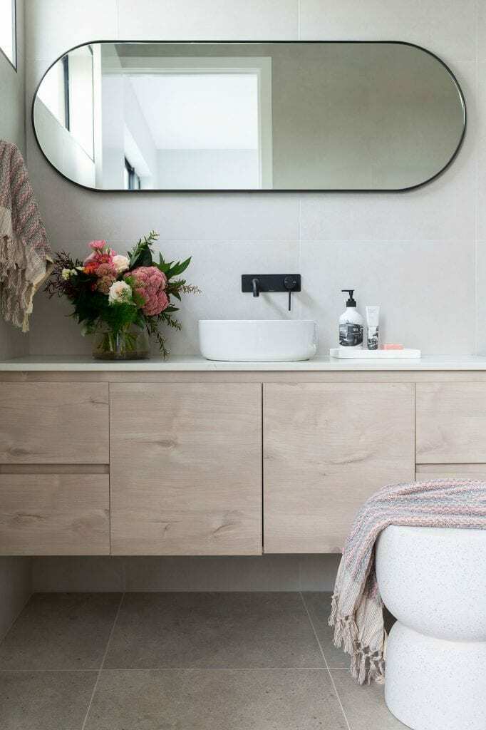 Homes by Howe, knock down rebuild, Red Hill, bathroom, single vanity and oblong mirror